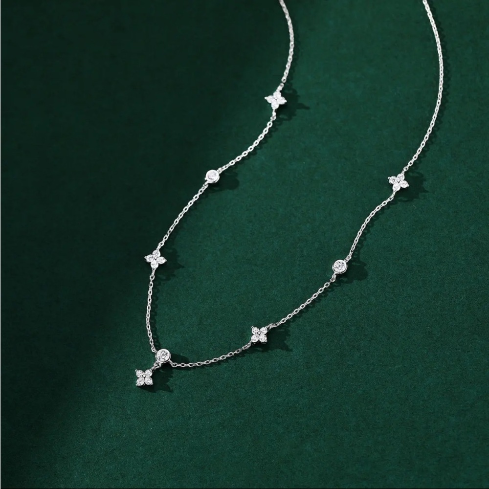 925 Stamped Silver Cubic Adjustable Flower Drop Necklace